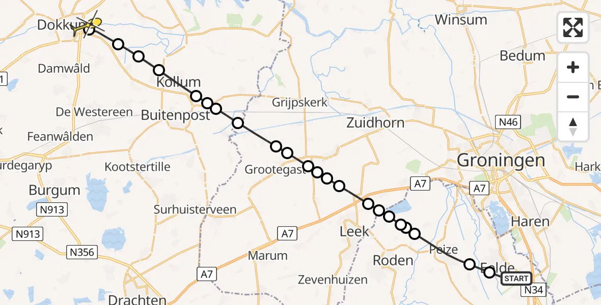 Routekaart van de vlucht: Lifeliner 4 naar Wâlterswâld, Molenweg