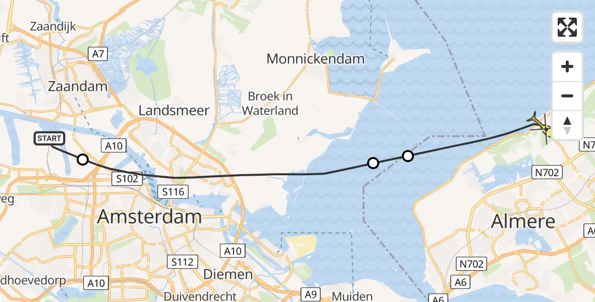 Routekaart van de vlucht: Lifeliner 1 naar Almere, Westhaven