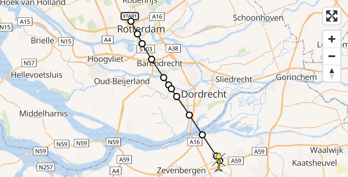 Routekaart van de vlucht: Lifeliner 2 naar Wagenberg, Terletpad