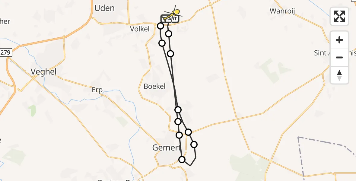 Routekaart van de vlucht: Lifeliner 3 naar Vliegbasis Volkel, Vogelstraat