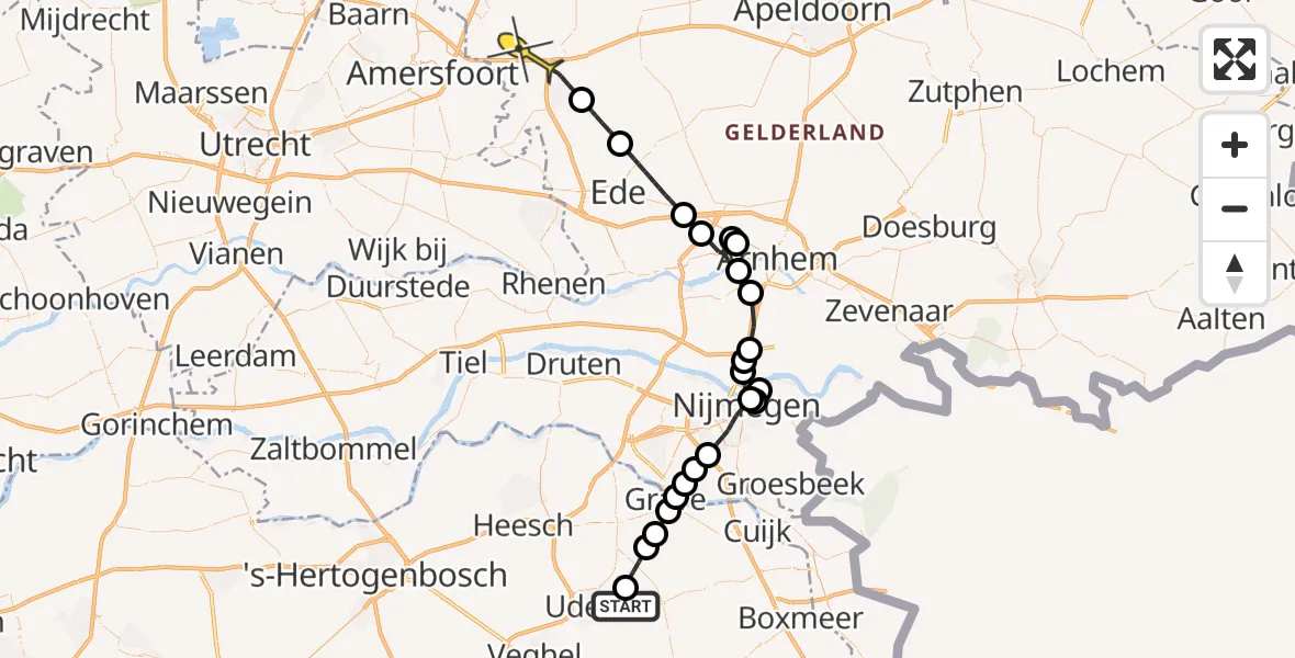 Routekaart van de vlucht: Politieheli naar Terschuur, Achter-Oventje