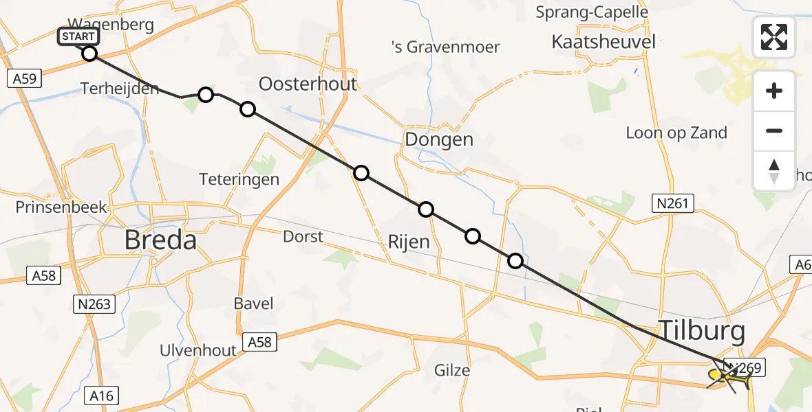 Routekaart van de vlucht: Lifeliner 2 naar Tilburg, Hoevenseweg