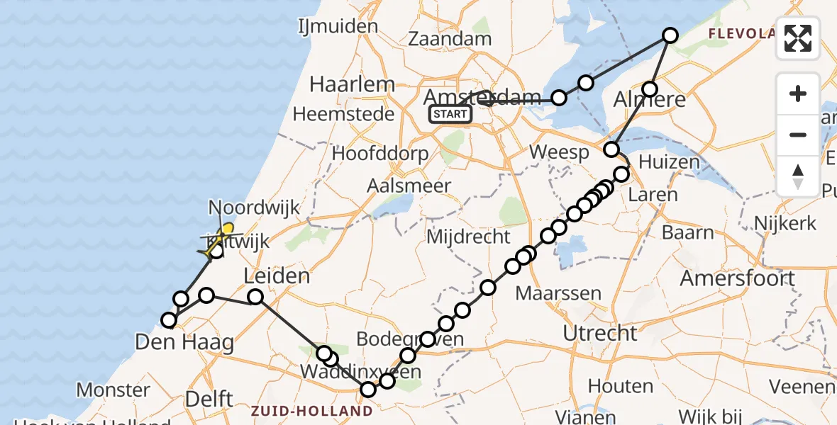 Routekaart van de vlucht: Politieheli naar Katwijk, Postjesweg