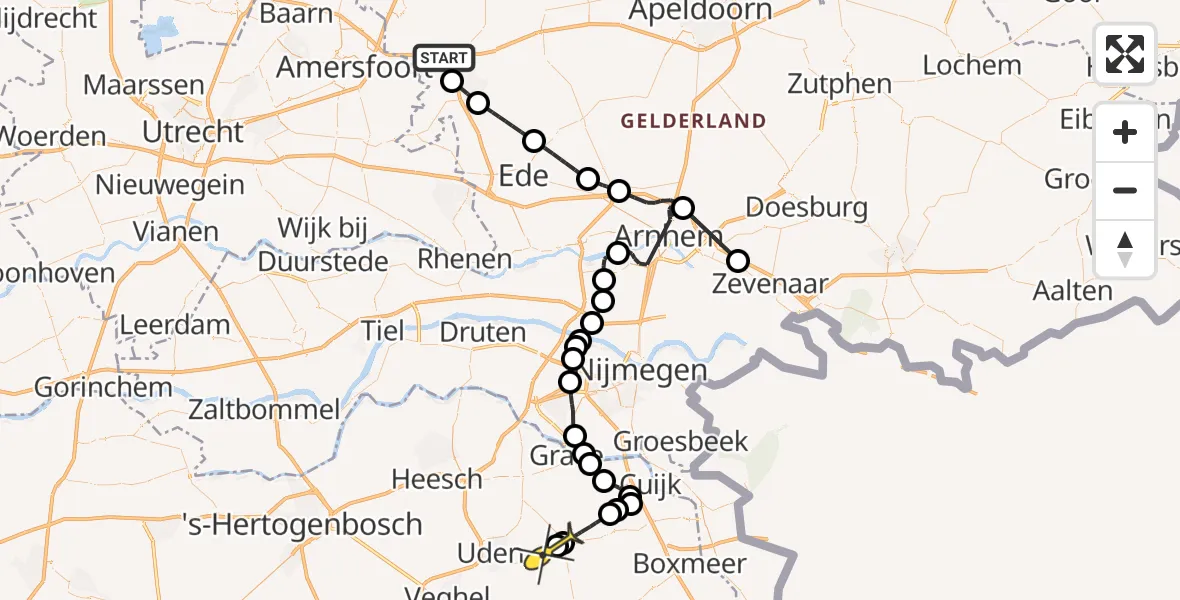 Routekaart van de vlucht: Politieheli naar Volkel, Leemweg