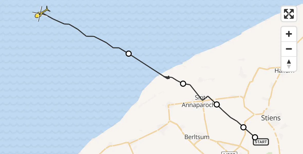 Routekaart van de vlucht: Ambulanceheli naar Oosterend, Langestraat