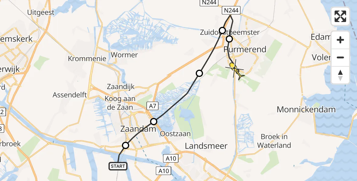 Routekaart van de vlucht: Lifeliner 1 naar Purmerend, Ronde Tocht