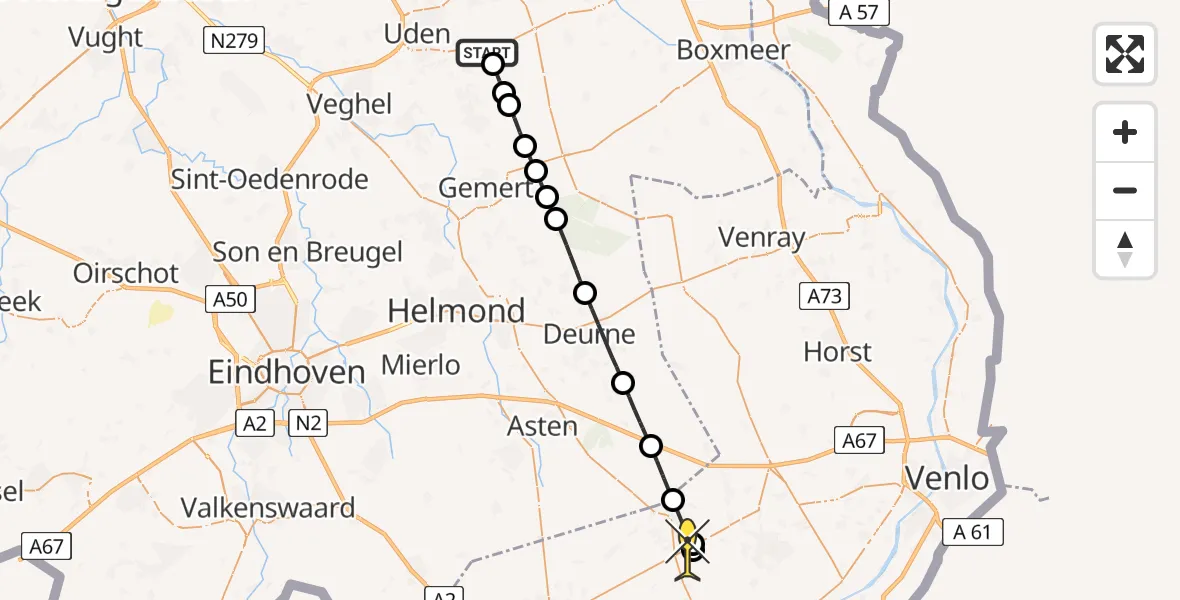 Routekaart van de vlucht: Lifeliner 3 naar Meijel, Vogelstraat