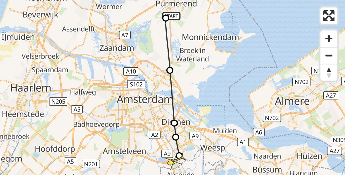 Routekaart van de vlucht: Lifeliner 1 naar Academisch Medisch Centrum (AMC), Burgtpad