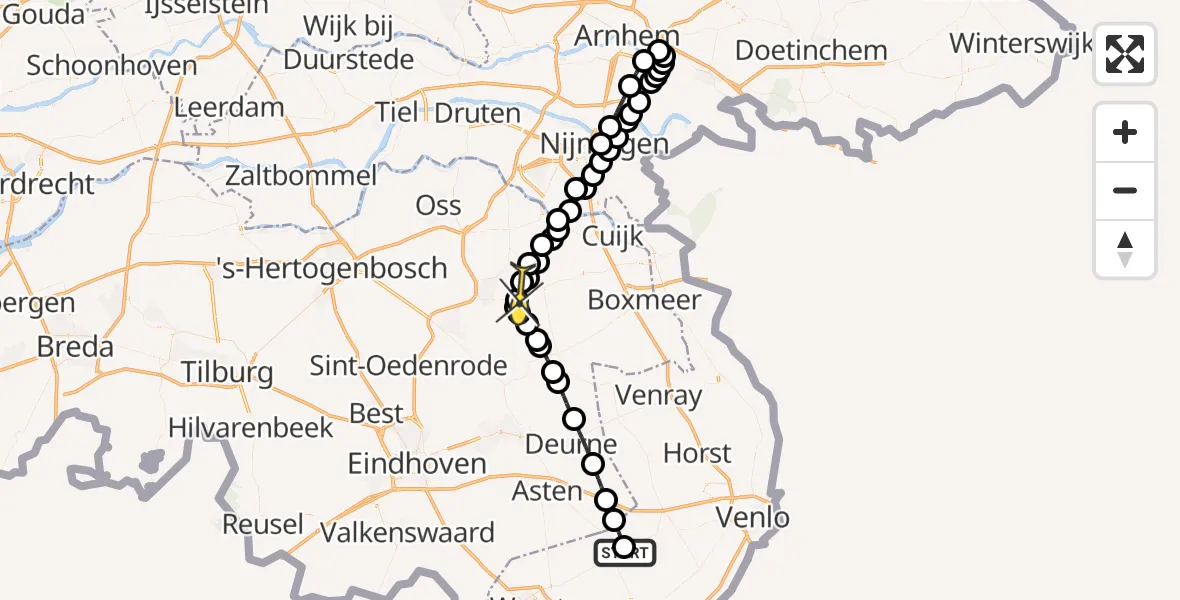 Routekaart van de vlucht: Lifeliner 3 naar Vliegbasis Volkel, Jan Thijssensteeg