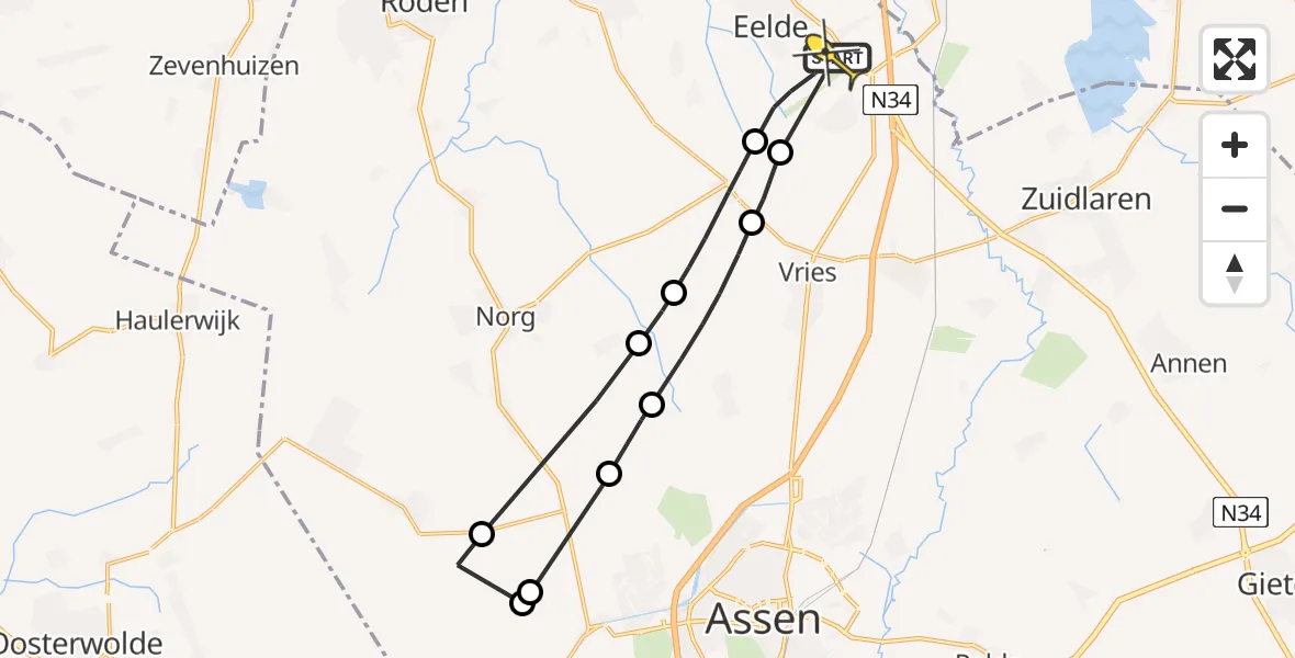 Routekaart van de vlucht: Lifeliner 4 naar Groningen Airport Eelde, Lugtenbergerweg