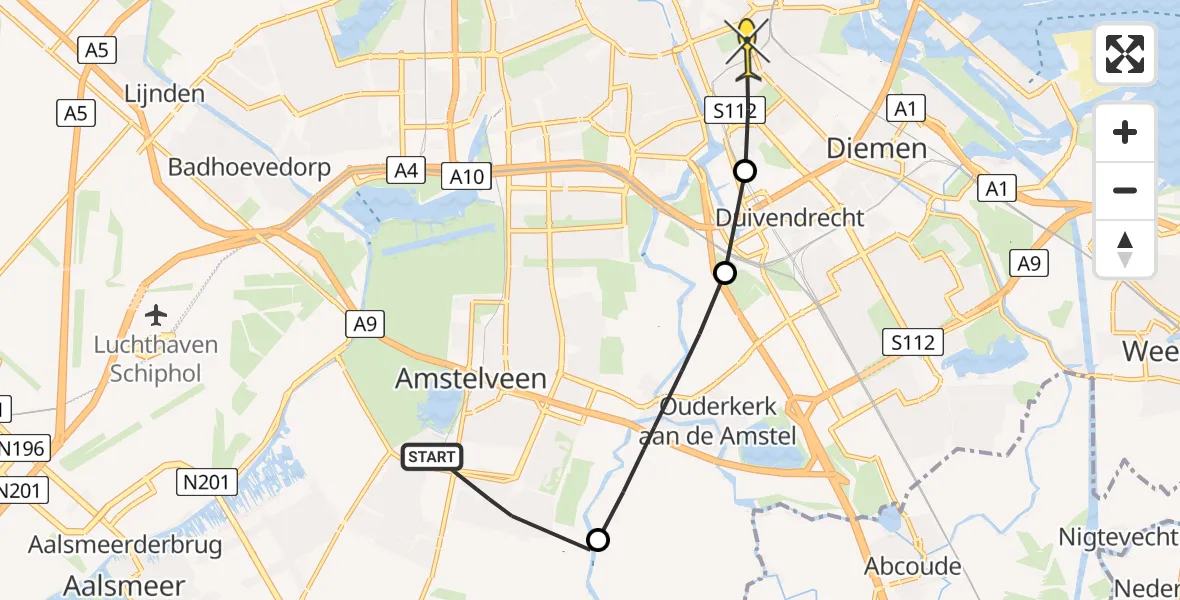 Routekaart van de vlucht: Politiehelikopter naar Amsterdam, Brink