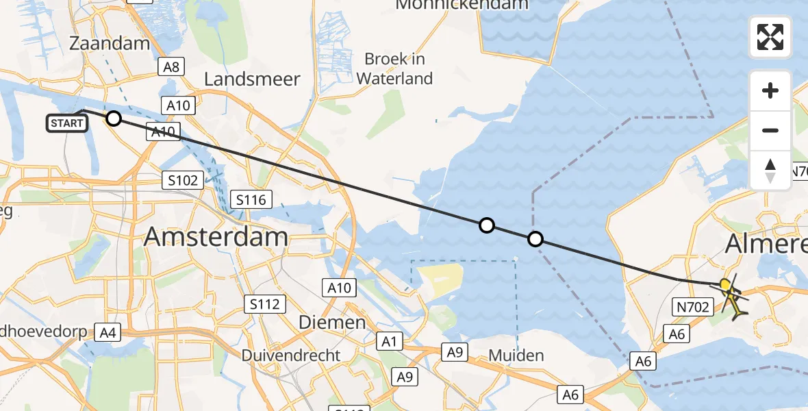 Routekaart van de vlucht: Lifeliner 1 naar Almere, Westhavenweg