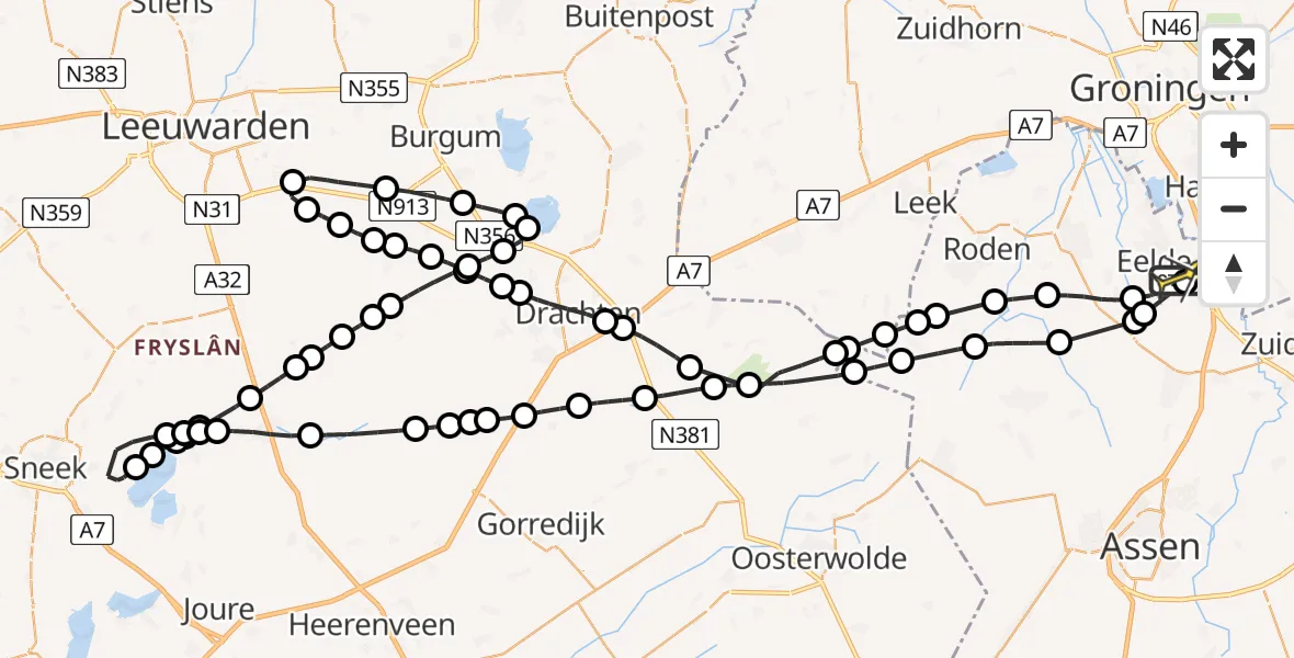 Routekaart van de vlucht: Lifeliner 4 naar Groningen Airport Eelde, Lugtenbergerweg