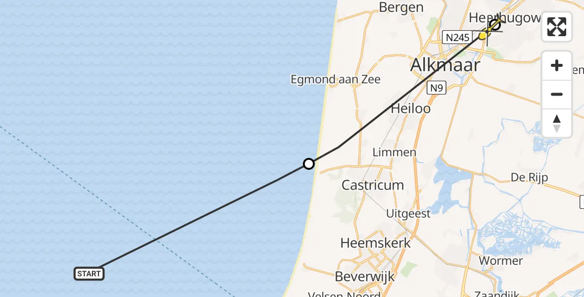 Routekaart van de vlucht: Politieheli naar Heerhugowaard, Westerweg