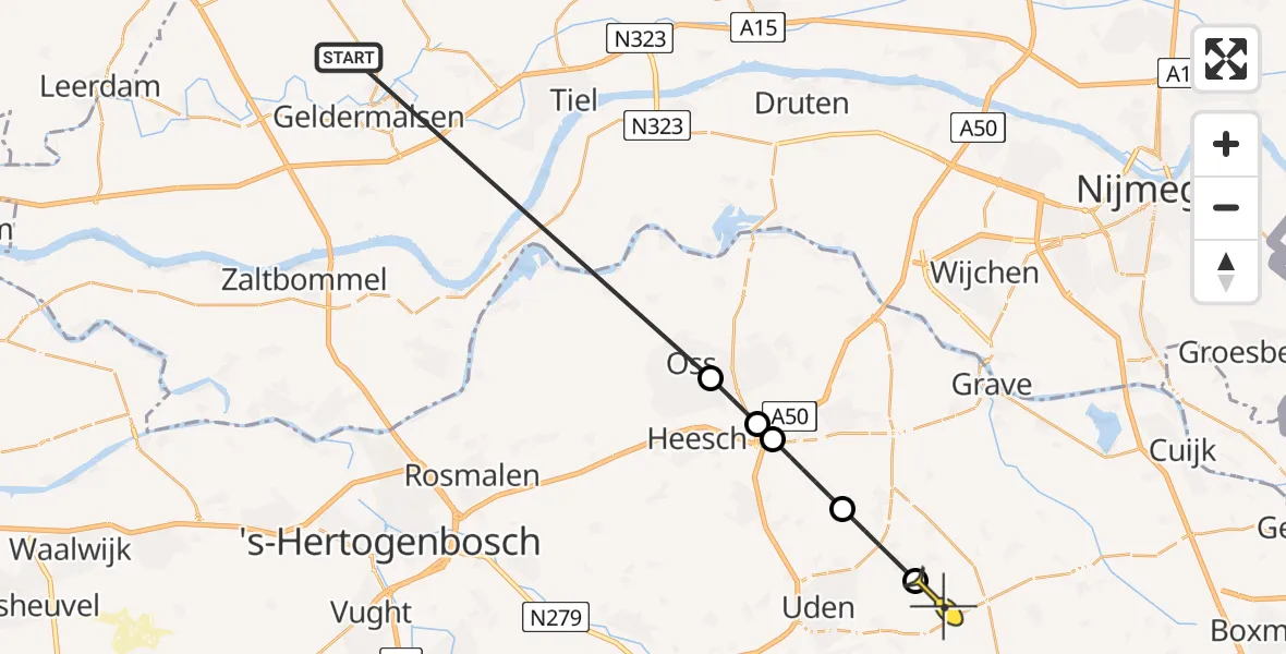 Routekaart van de vlucht: Politieheli naar Vliegbasis Volkel, Kloosterstraat