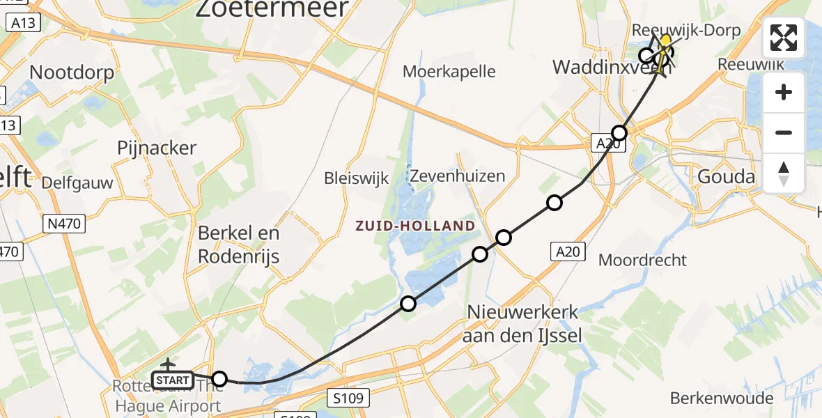 Routekaart van de vlucht: Lifeliner 2 naar Reeuwijk, Fornebubaan