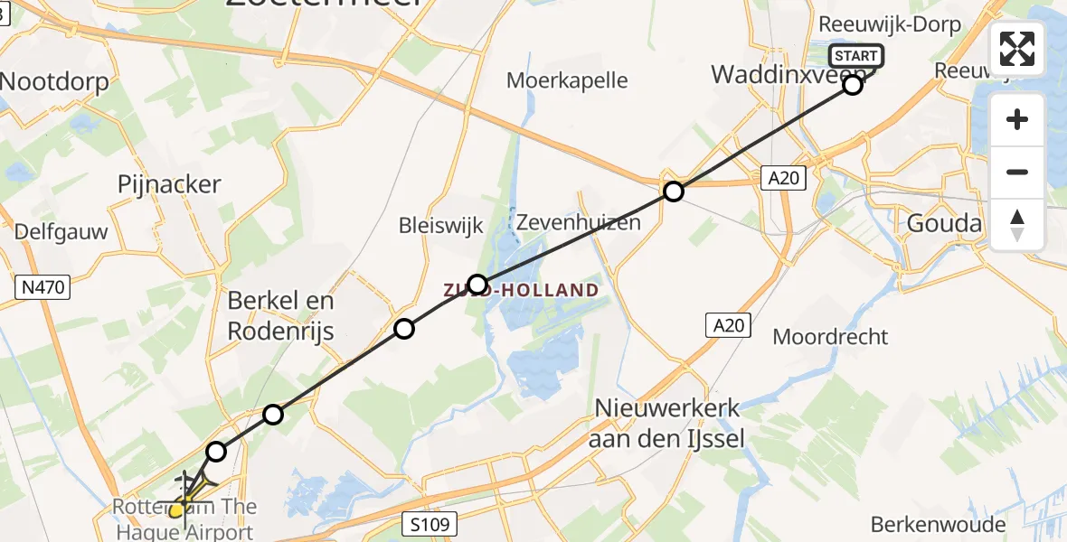 Routekaart van de vlucht: Lifeliner 2 naar Rotterdam The Hague Airport, Zwarteweg