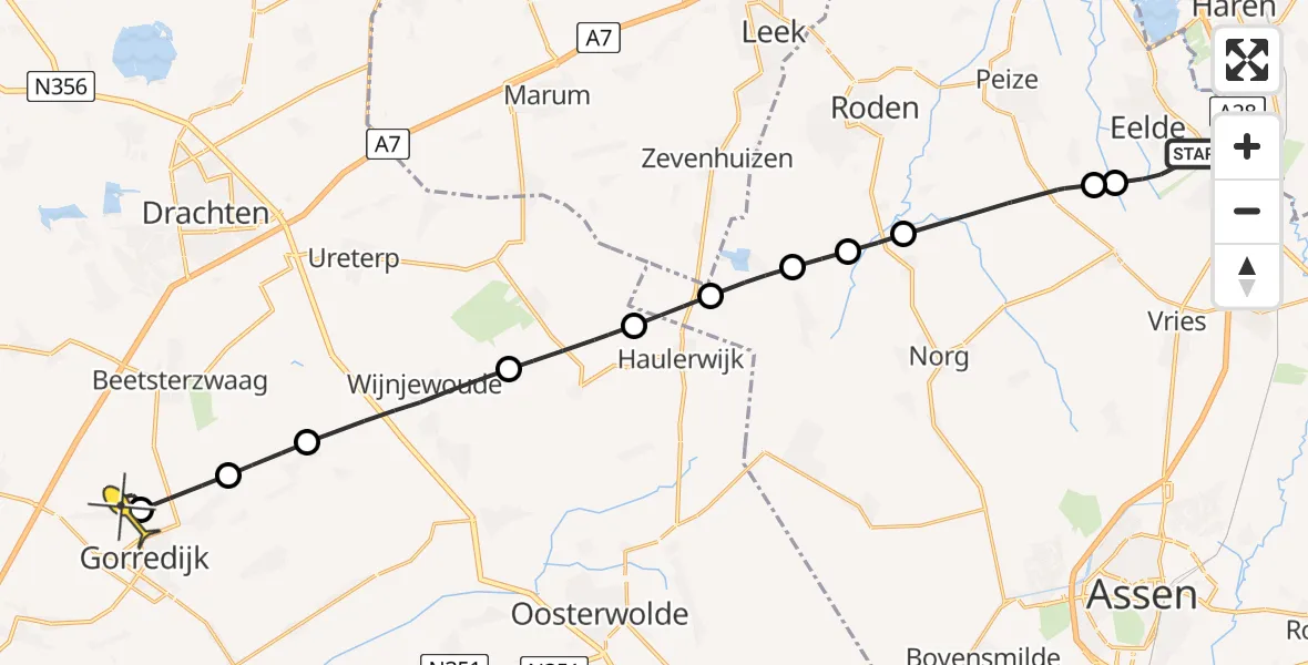 Routekaart van de vlucht: Lifeliner 4 naar Terwispel, Lugtenbergerweg