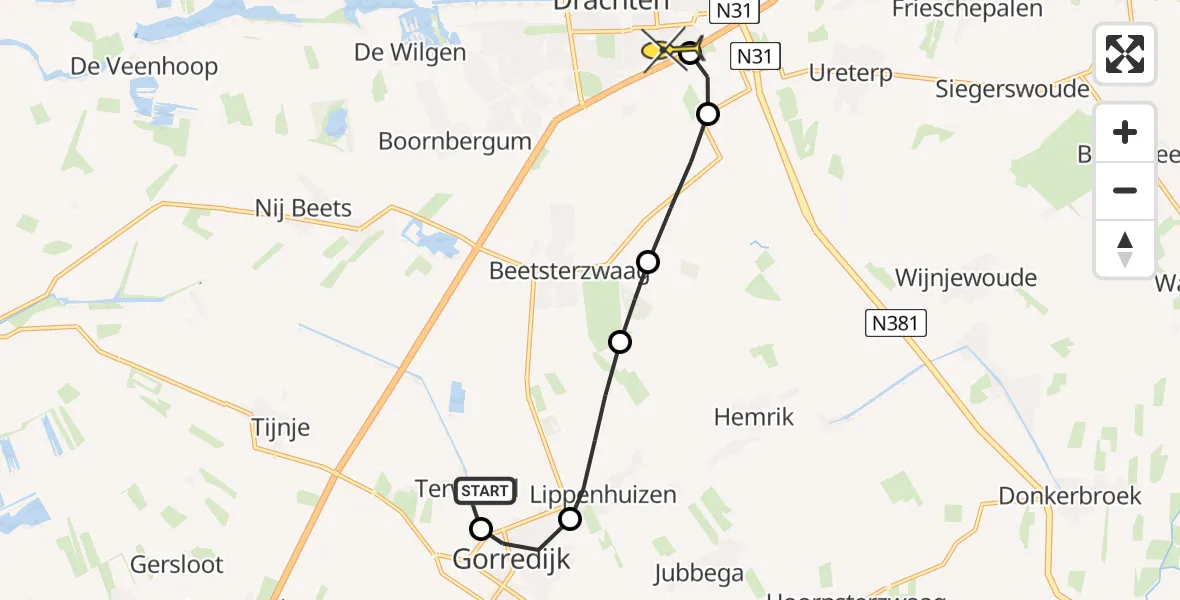 Routekaart van de vlucht: Lifeliner 4 naar Drachten, Leitswei