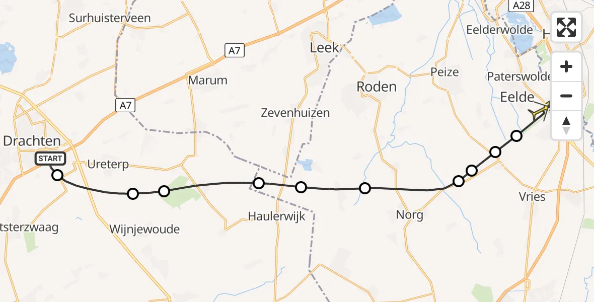 Routekaart van de vlucht: Lifeliner 4 naar Groningen Airport Eelde, Selmien West