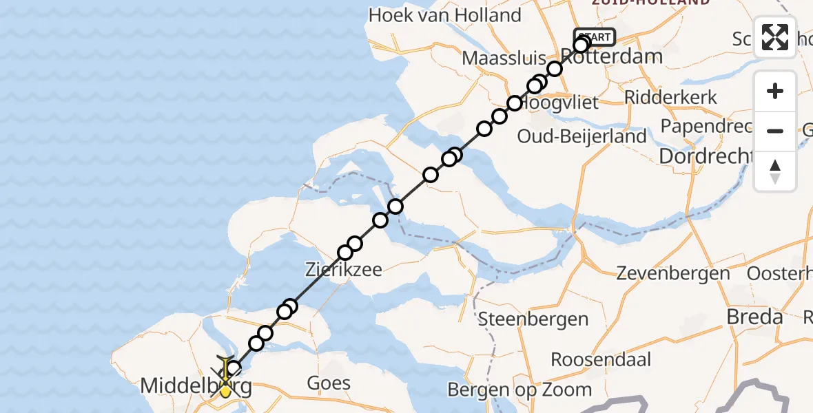 Routekaart van de vlucht: Lifeliner 2 naar Arnemuiden, Linatebaan