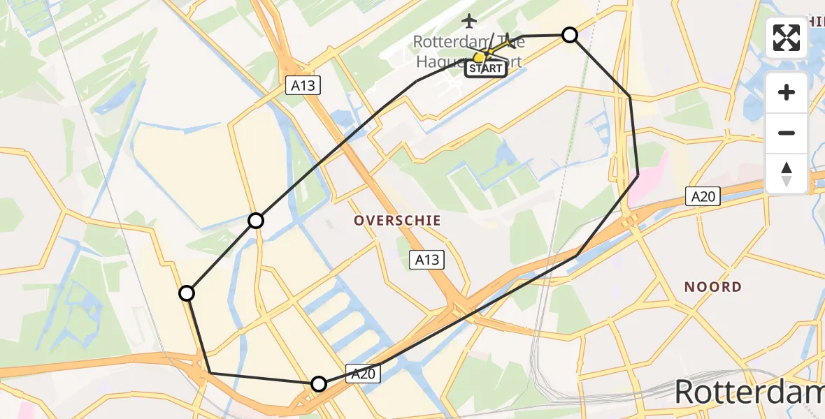 Routekaart van de vlucht: Lifeliner 2 naar Rotterdam The Hague Airport, Rotterdam Airportbaan