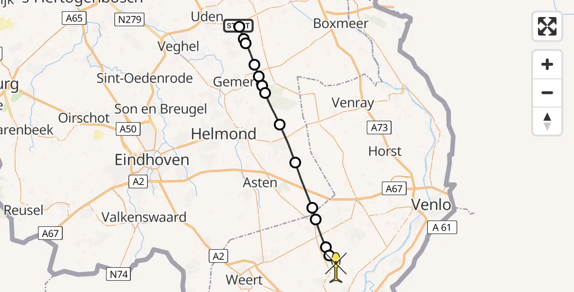 Routekaart van de vlucht: Lifeliner 3 naar Roggel, Nachtegaallaan