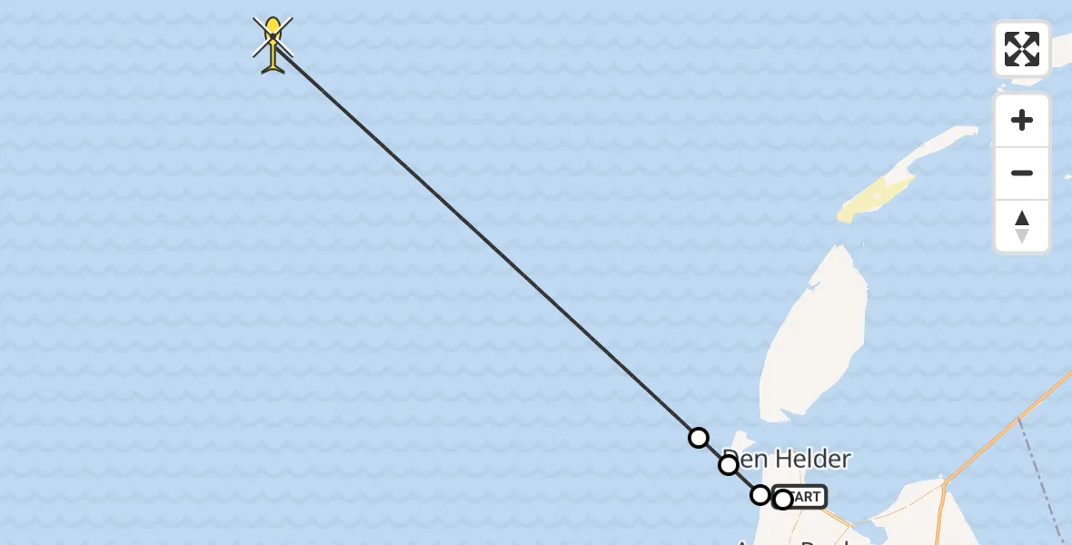 Routekaart van de vlucht: Kustwachthelikopter naar Middenvliet