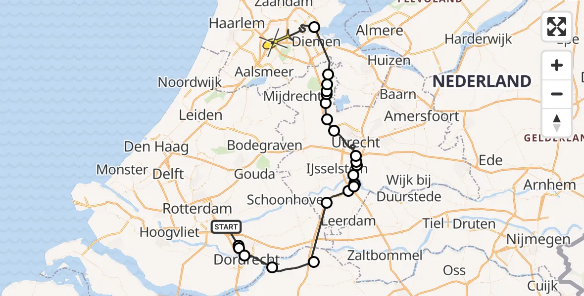 Routekaart van de vlucht: Politiehelikopter naar Amsterdam, Willem-Alexanderhof