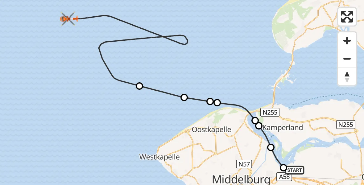 Vluchtroute Kustwachthelikopter Vliegveld Midden-Zeeland - , 03 augustus 2024, 08:37