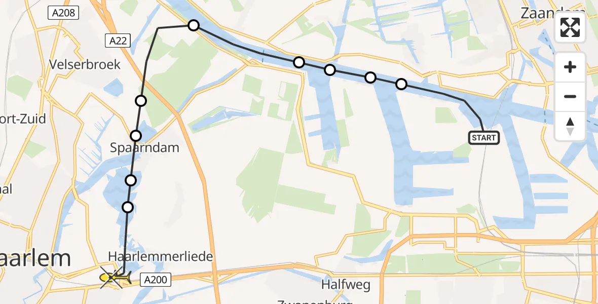 Routekaart van de vlucht: Lifeliner 1 naar Haarlem, Stromboliweg