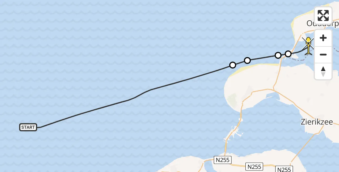 Routekaart van de vlucht: Kustwachthelikopter naar Ouddorp, Hompelvoet