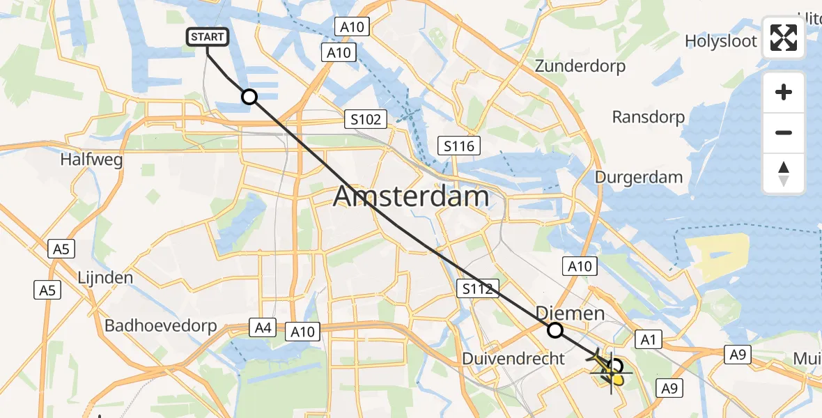 Routekaart van de vlucht: Lifeliner 1 naar Amsterdam, Corsicaweg