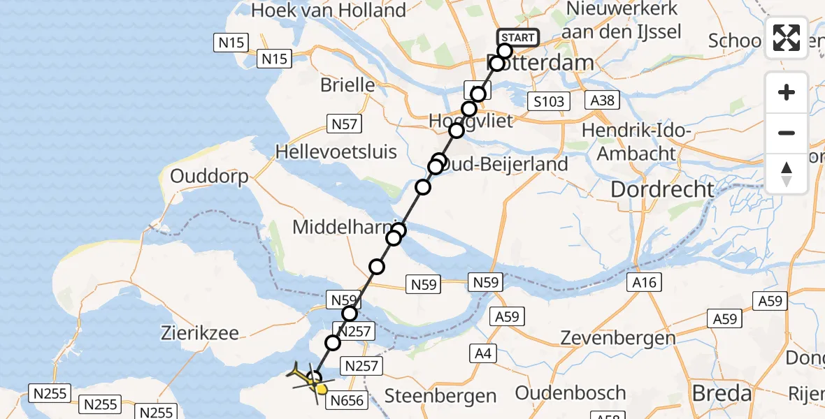 Routekaart van de vlucht: Lifeliner 2 naar Sint-Annaland, Landzichtstraat