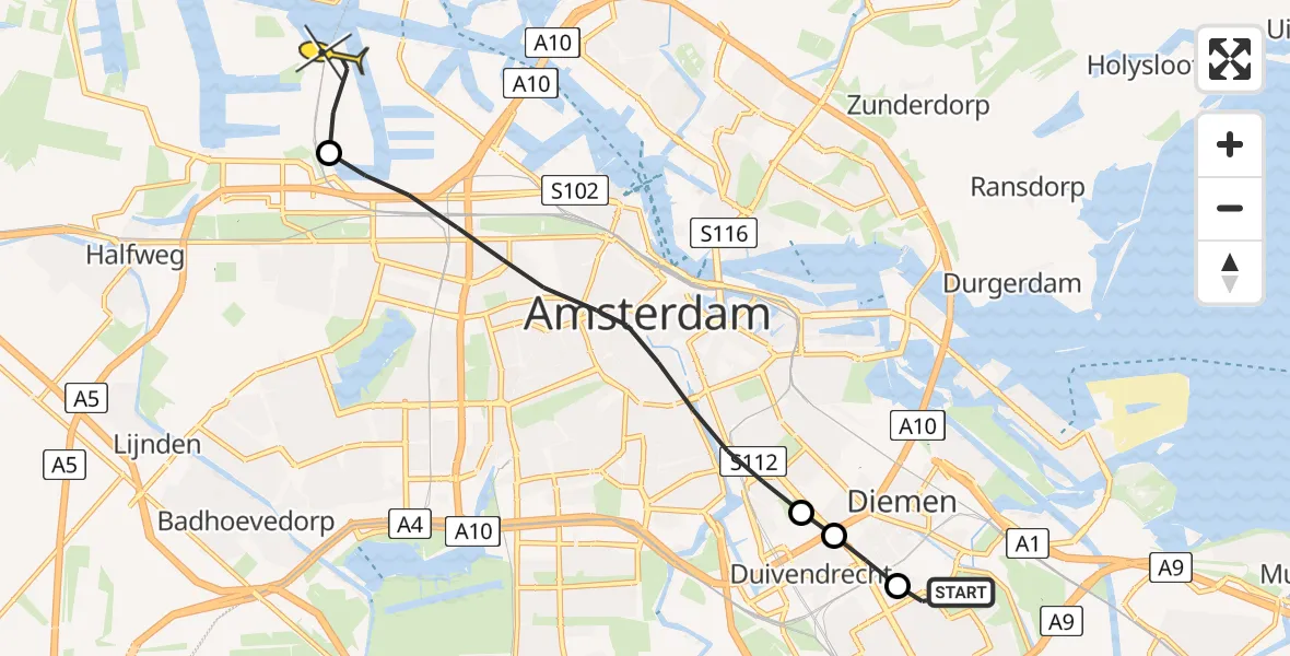 Routekaart van de vlucht: Lifeliner 1 naar Amsterdam Heliport, Herman Broodhof