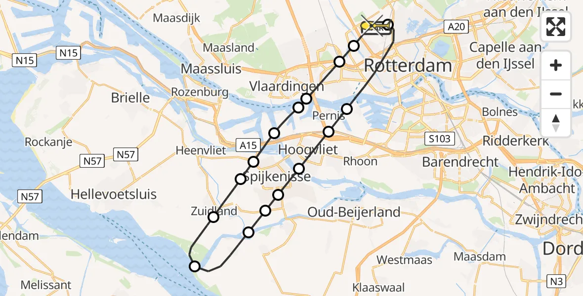 Routekaart van de vlucht: Lifeliner 2 naar Rotterdam The Hague Airport, Rotterdam Airportbaan