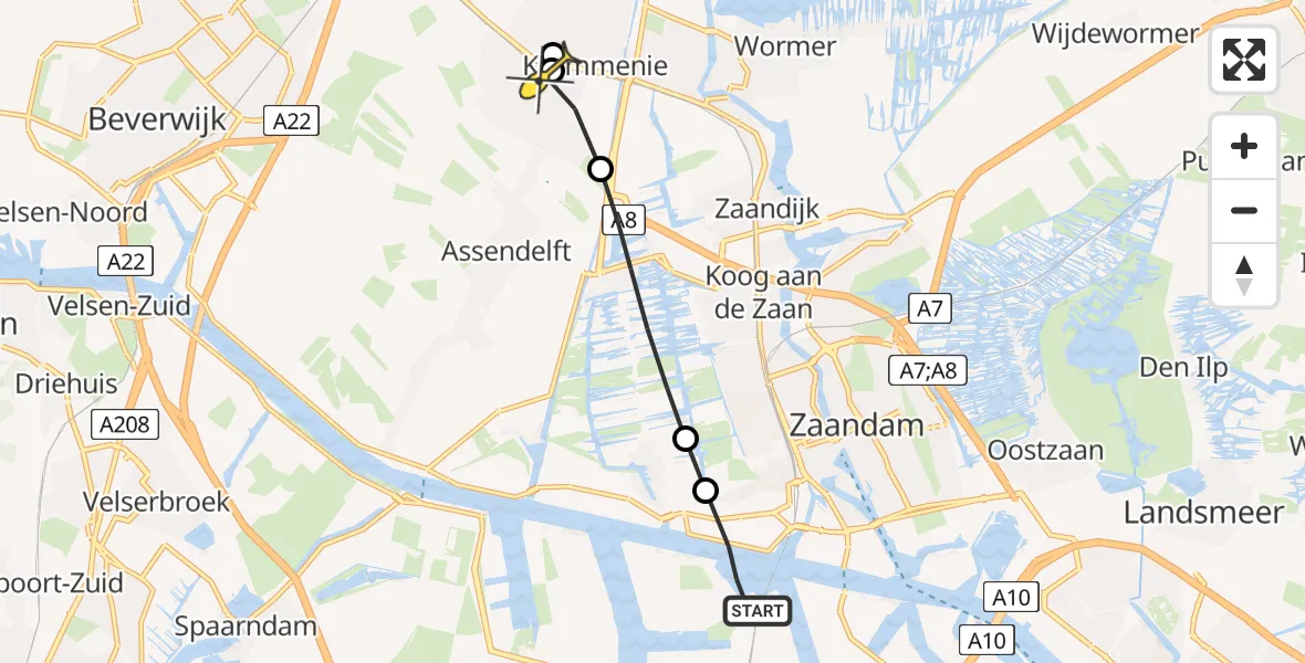 Routekaart van de vlucht: Lifeliner 1 naar Assendelft, Kanaalkade