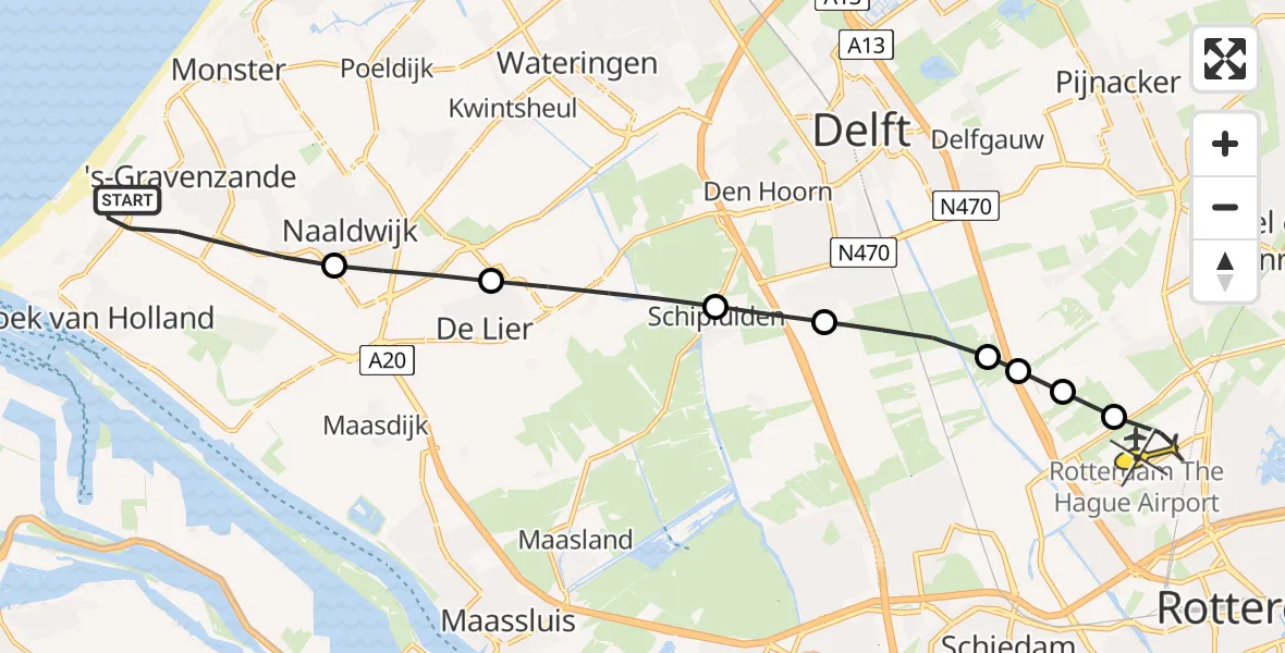 Routekaart van de vlucht: Lifeliner 2 naar Rotterdam The Hague Airport, Maasdijk