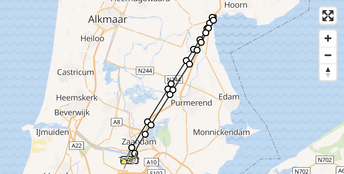 Routekaart van de vlucht: Lifeliner 1 naar Amsterdam Heliport, Albert Heijn Distributiecentrum