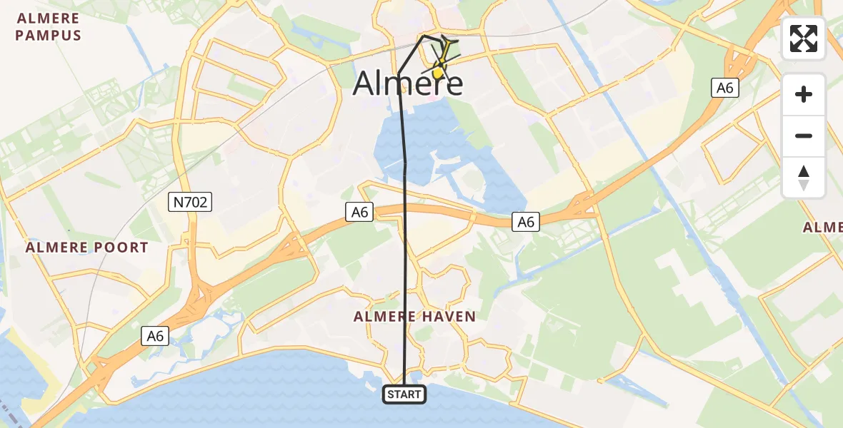 Routekaart van de vlucht: Politiehelikopter naar Almere, Lindengouw