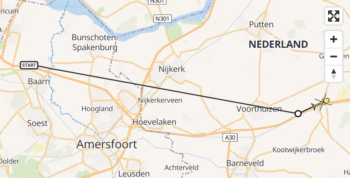 Routekaart van de vlucht: Politiehelikopter naar Stroe, Eemweg