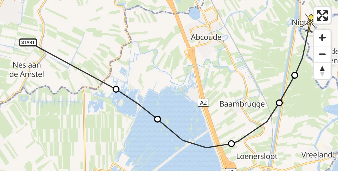 Routekaart van de vlucht: Politiehelikopter naar Nigtevecht, Botshol