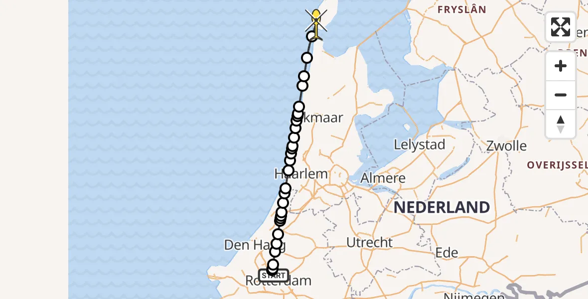 Routekaart van de vlucht: Lifeliner 2 naar Den Hoorn, A16 Rotterdam