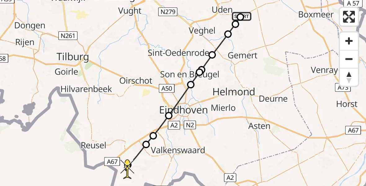 Routekaart van de vlucht: Lifeliner 3 naar Bergeijk, Schuttersweg