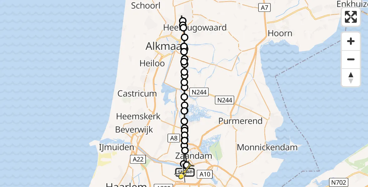 Routekaart van de vlucht: Lifeliner 1 naar Amsterdam Heliport, Hoofdtocht