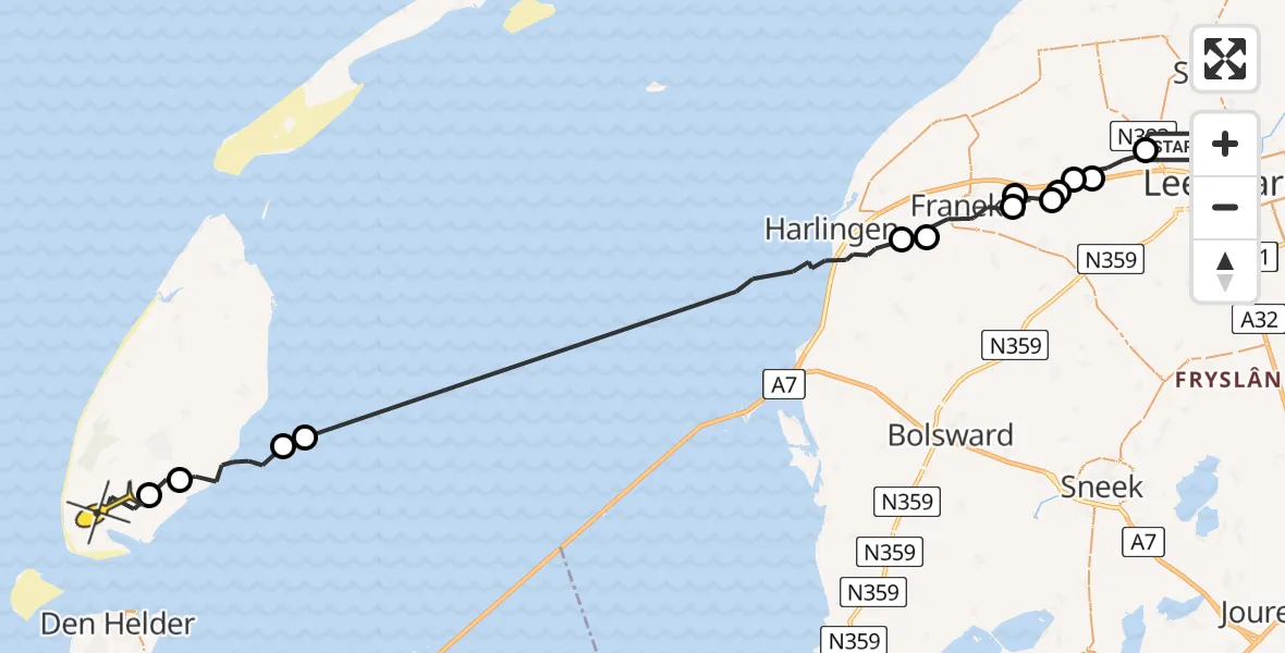 Routekaart van de vlucht: Ambulanceheli naar Den Hoorn, Franjumbuorren