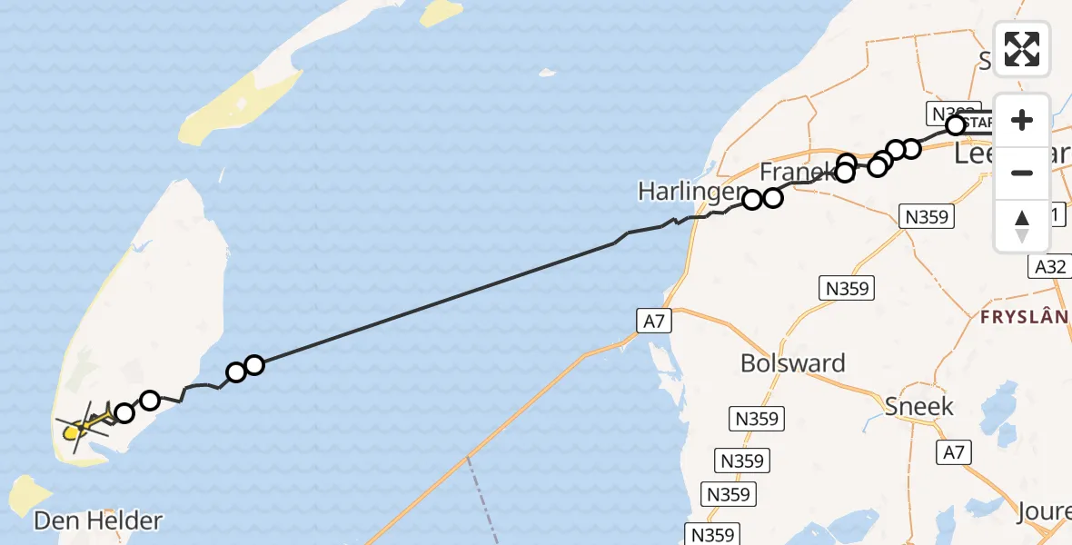 Routekaart van de vlucht: Ambulancehelikopter naar Den Hoorn, Franjumbuorren