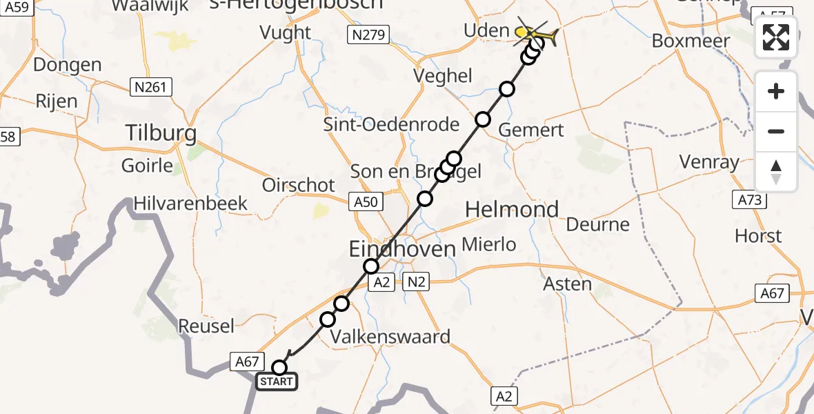 Routekaart van de vlucht: Lifeliner 3 naar Vliegbasis Volkel, Kleine Witrijt