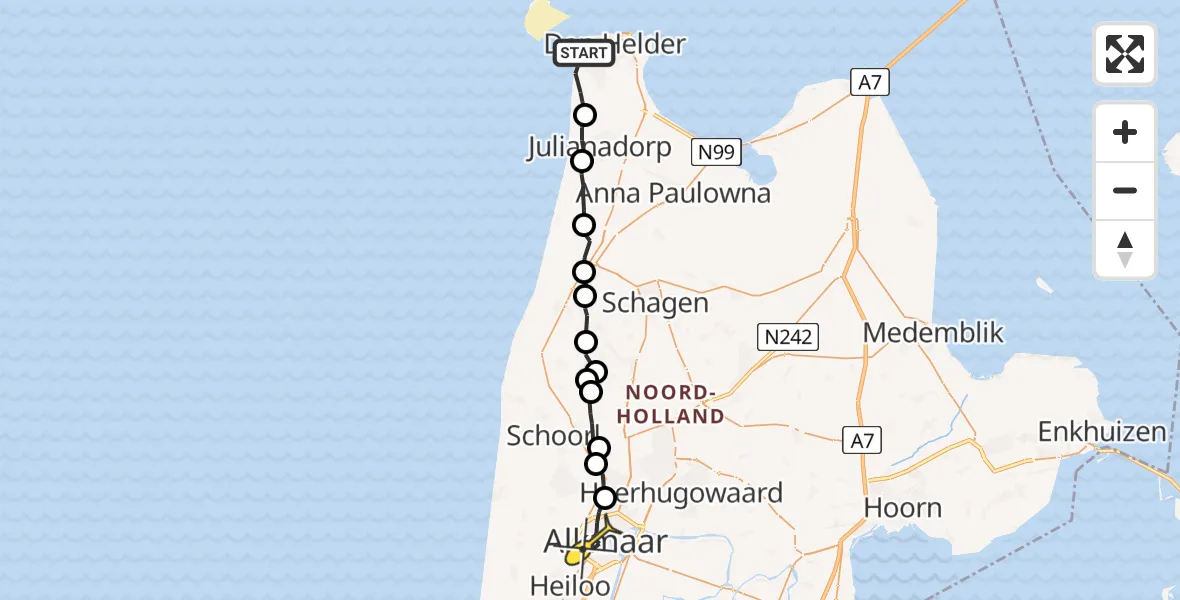 Routekaart van de vlucht: Ambulancehelikopter naar Alkmaar, Hengstepad