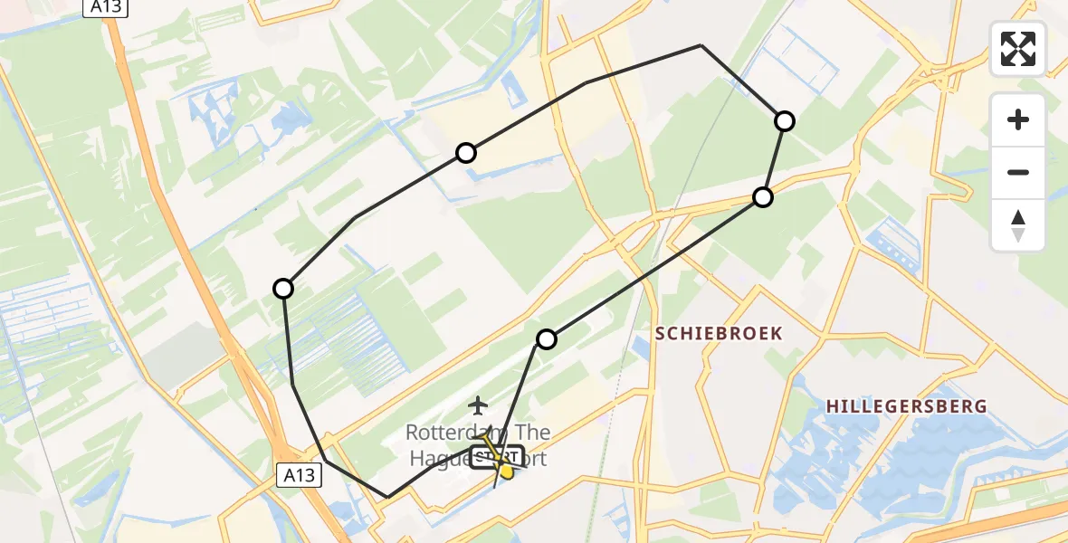 Routekaart van de vlucht: Lifeliner 2 naar Rotterdam The Hague Airport, Rotterdam Airportbaan